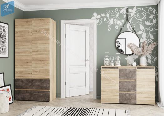 Комод Милано-3 Дуб Сонома светлый - Ателье тёмный