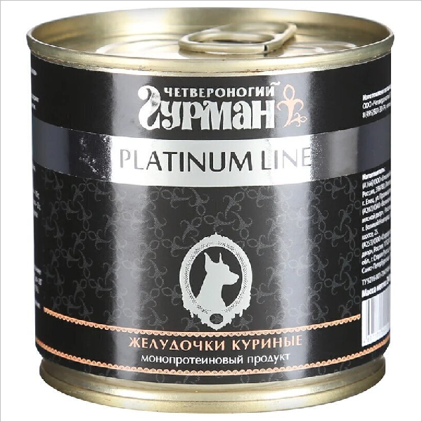 Влажный корм для собак Четвероногий Гурман Platinum желудочки куриные в желе