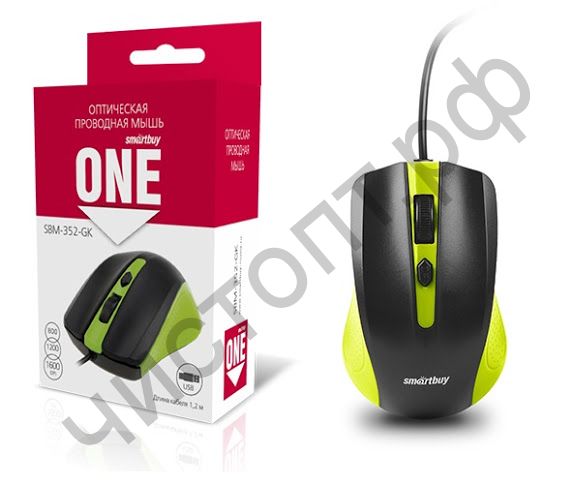 Мышь провод.USB Smartbuy ONE 352 зелено-черная (SBM-352-GK)