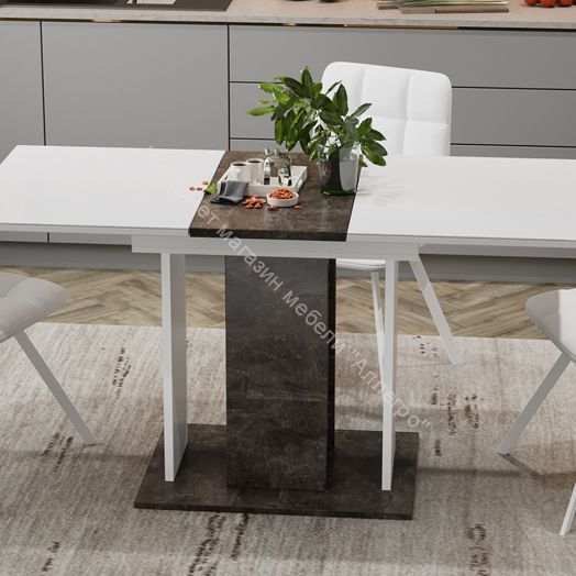 Стол раздвижной «Кёльн» Тип 1 (Ателье темный/Белый/Стекло белый глянец)