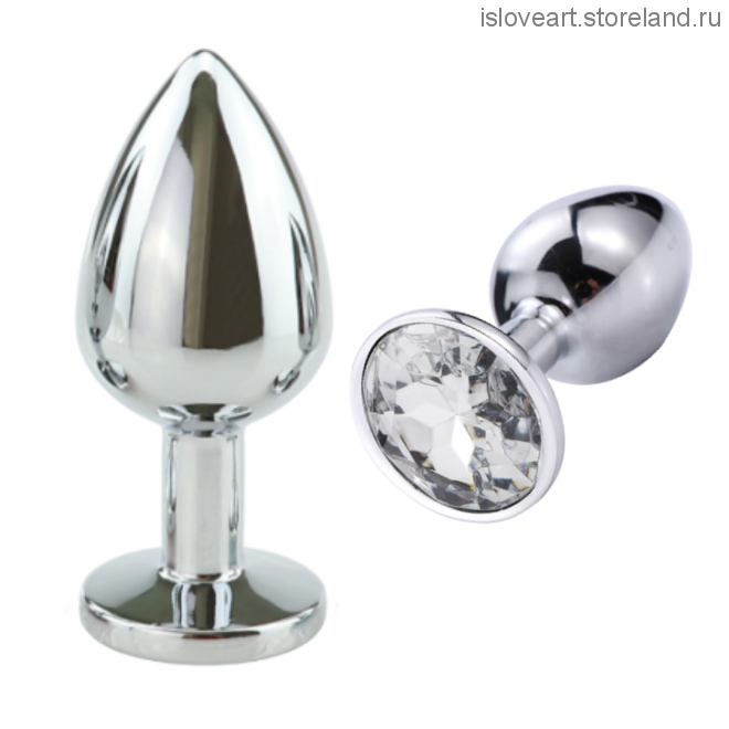 SILVER PLUG LARGE (втулка анальная)  металл L 95 мм, D 41 мм цвет кристалла прозрачный