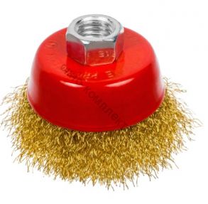 Щетка-крацовка чашечная, латунированная стальная проволока, посадочная гайка М14, 60мм, (шт.) 45-1-001