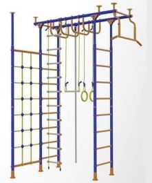 Cпортивный комплекс для детей в квартиру Модель 4-х опорный с рукоходом и сеткой для лазания