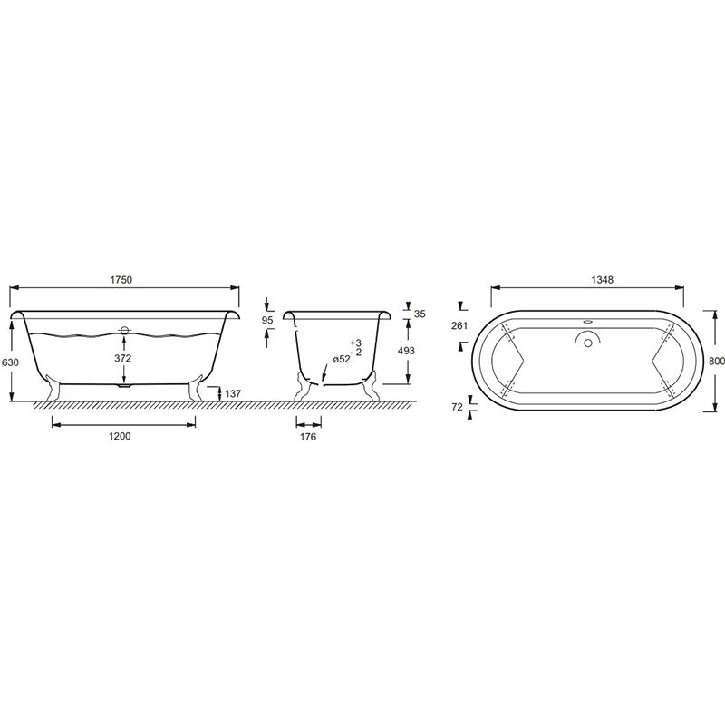 Чугунная овальная ванна Jacob Delafon Cleo 175x80 E2901-00 с антискользящим покрытием ФОТО