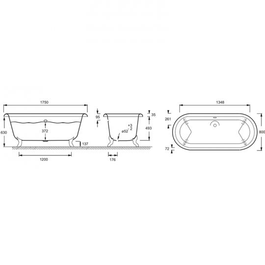 Чугунная овальная ванна Jacob Delafon Cleo 175x80 E2901-00 с антискользящим покрытием схема 5