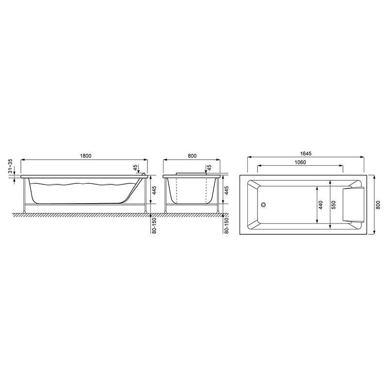 Ванна из акрила Jacob Delafon Sofa 180x80 Е60516RU-00 схема 6