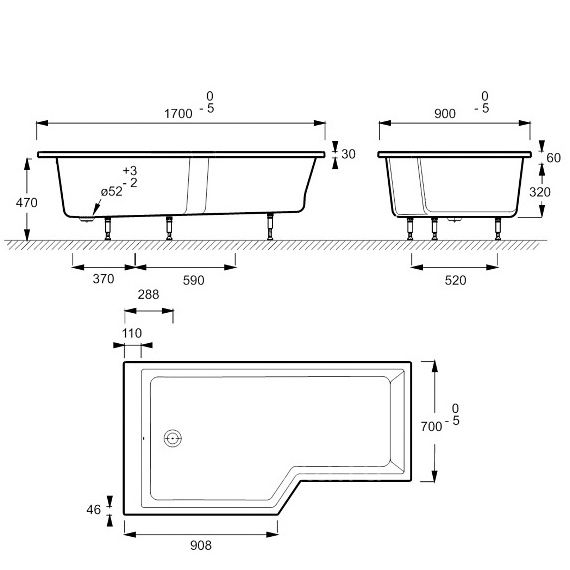 Акриловая ванна Jacob Delafon Bain Douche Neo 170x90 E6D00 ФОТО