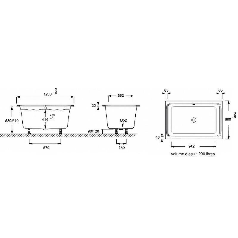 Ванна из акрила Jacob Delafon Capsule 120x80 E6D122-00 схема 4