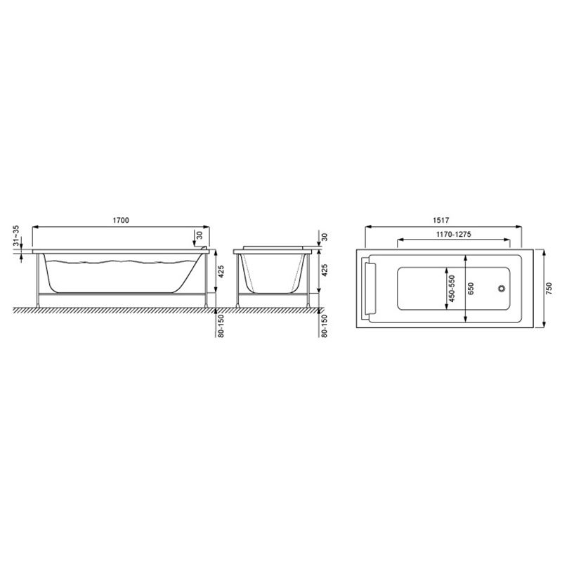 Акриловая ванна Jacob Delafon Spacio 170x75 E6D161RU-00 схема 4