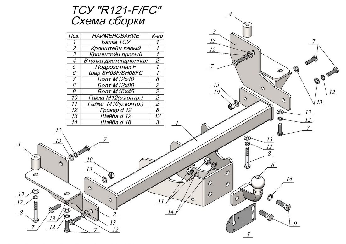 Фаркоп для Renault Master 2010- со сварным фланцевым шаром