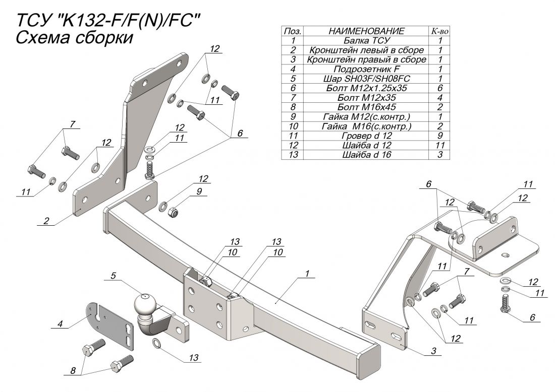 Фаркоп для Kia Sorento 2020- со сварным фланцевым шаром
