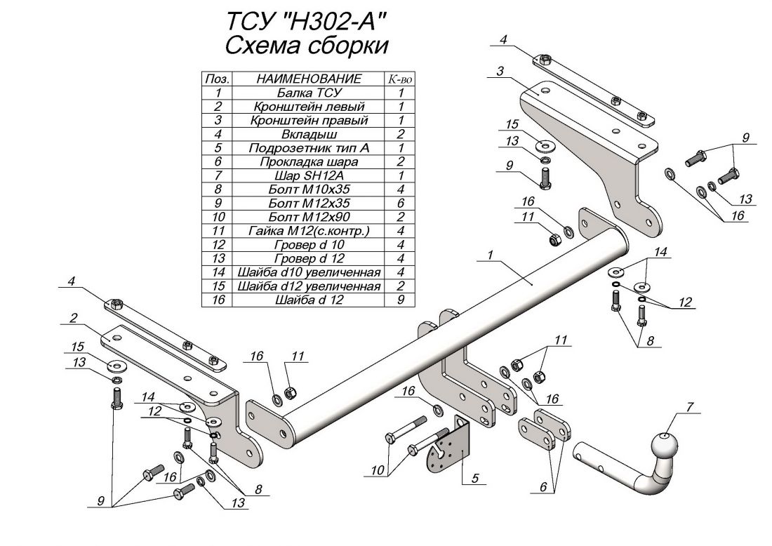 Фаркоп для Haval F7 2018-, Haval F7x 2019- с условно-съемным креплением шара (на 2 болтах)