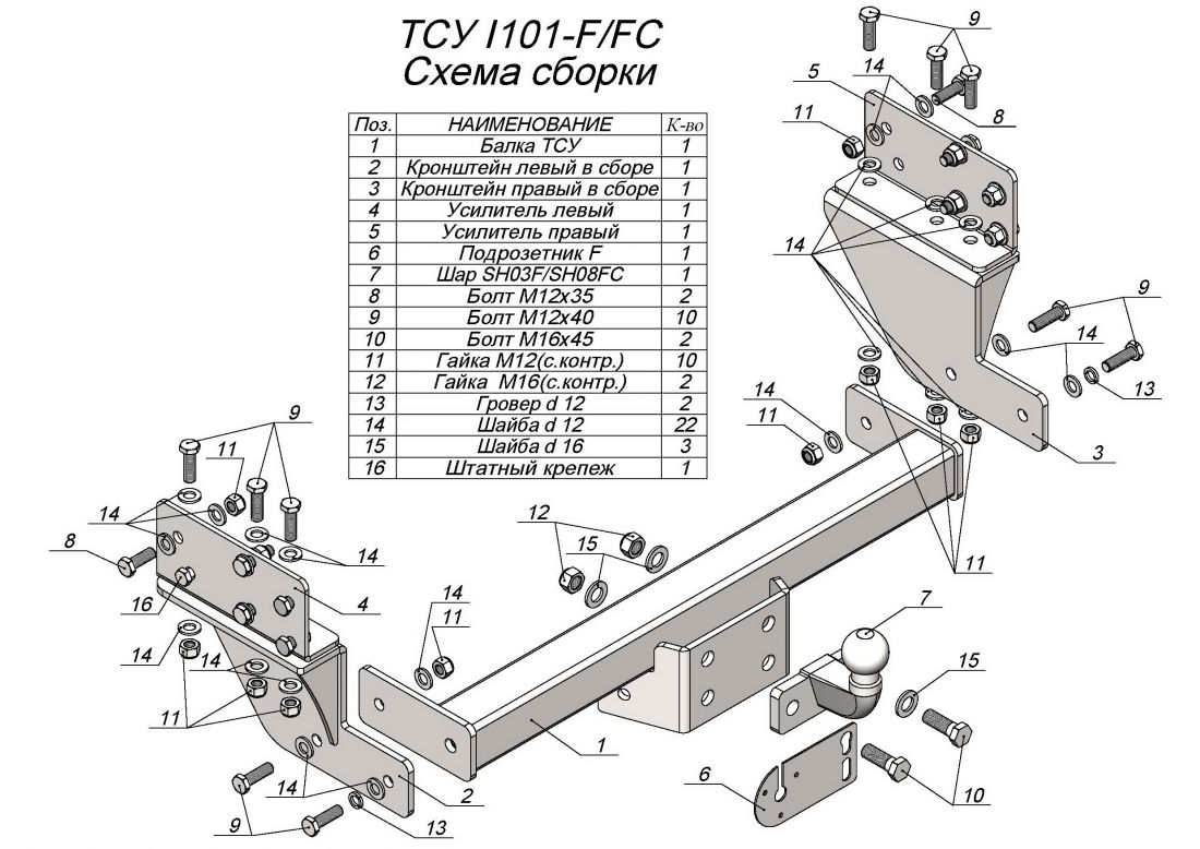 Фаркоп для Iveco Daily VI (шасси с двойными колесами) 2014- с кованым фланцевым шаром