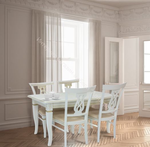 Стол раздвижной Leset Дакота 1Р Слоновая кость 1013 с золотой патиной