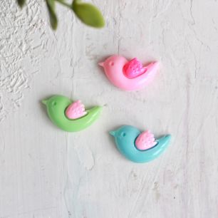 Кабошон Птичка розовая, голубая, мятная - 2,2*1,1 см - 3шт