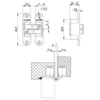 Петля Armadillo U3D4200L скрытой установки. Схема