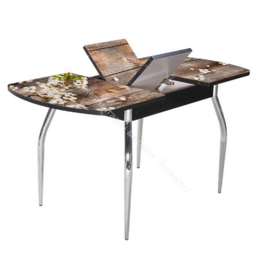 Стол раздвижной со стеклом "Грация" (1,45) Беленый дуб/Ветка вишни