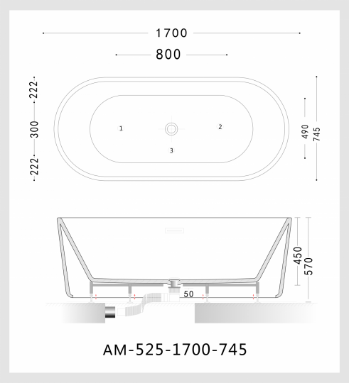 Ванна из литьевого акрила ARTMAX AM-525-1700-745 схема 5