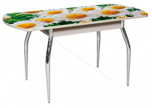 Стол раздвижной "Грация" (1,45) Беленый дуб/Фотопечать Ромашки