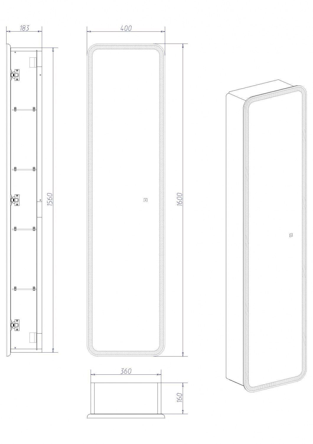 Зеркало-пенал с подсветкой ART&MAX PLATINO AM-Pla-400-1600-1D-R-L-DS-F схема 3