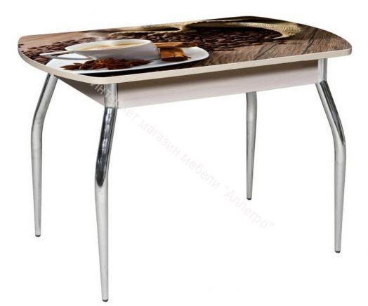 Стол раздвижной со стеклом "Грация" (1,45) Беленый дуб/Фотопечать Кофе R 012