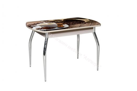 Стол раздвижной со стеклом "Грация" (1,45) Беленый дуб/Фотопечать Кофе R 012