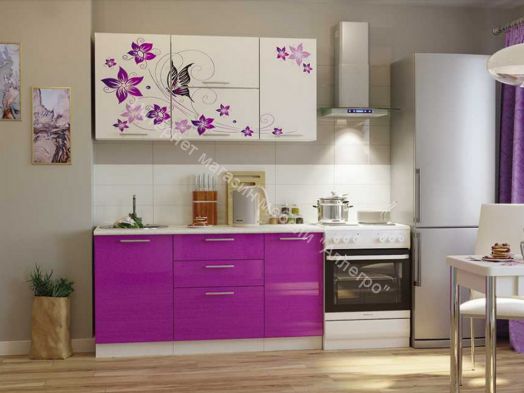 Кухонный гарнитур Риал 1500 бабочки-сиреневый