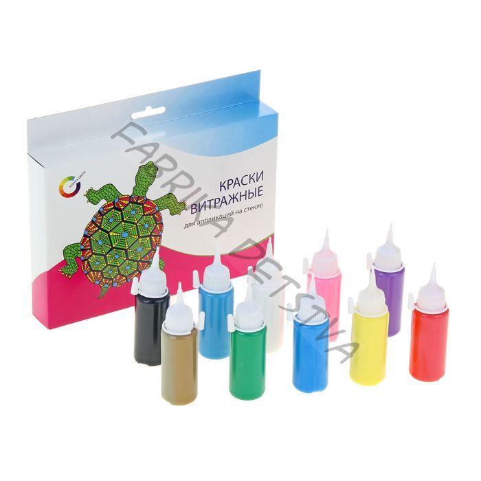 Краска по стеклу витражная, набор 10 цветов x 27 мл, экспоприбор, аппликация