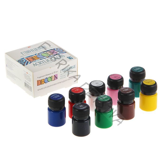 Краска акриловая, набор 9 цветов х 20 мл, Decola, Shin глянцевые