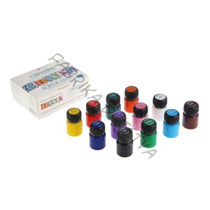 Краска акриловая, набор 12 цветов х 20 мл, Decola, Shine глянцевые