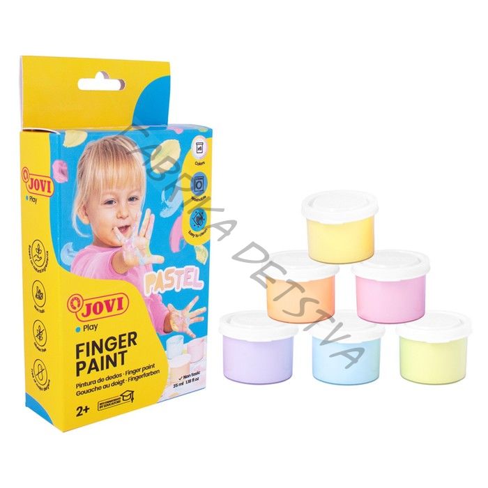 Краски пальчиковые JOVI, 6 пастельных цветов по 35 мл, картон, европодвес, для малышей