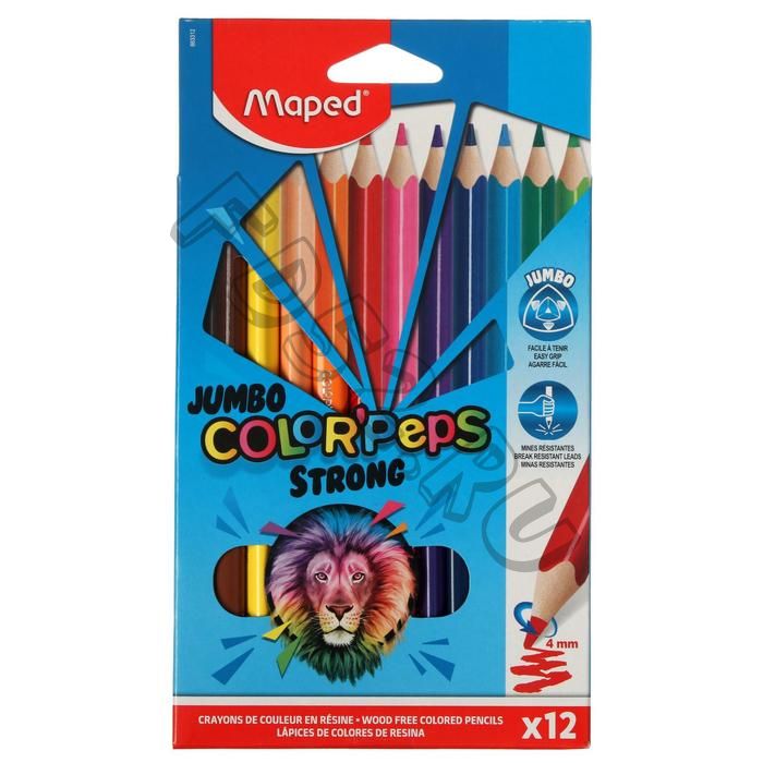 Карандаши 12цв. Maped COLOR'PEPS JUMBO STRONG макси, пласт.,в карт.коробке, подвес