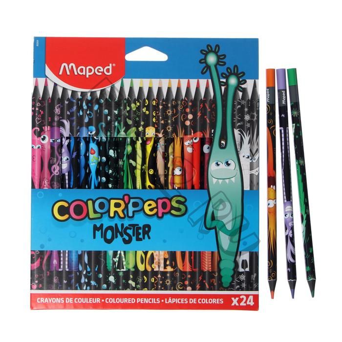 Цветные карандаши 24 цвета MAPED Color'Peps Black Monster, пластиковые