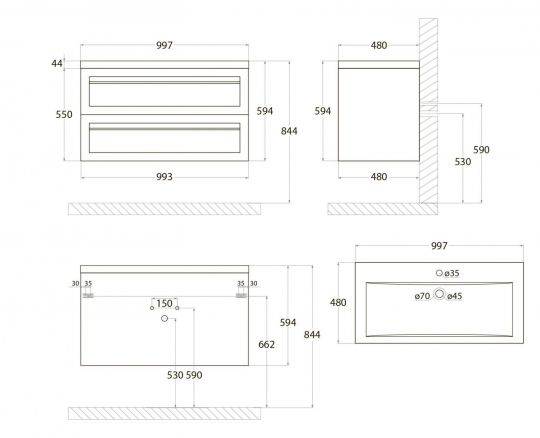 Подвесная тумба под раковину Art&Max PLATINO AM-Platino-1000-2C-SO 100х48 ФОТО