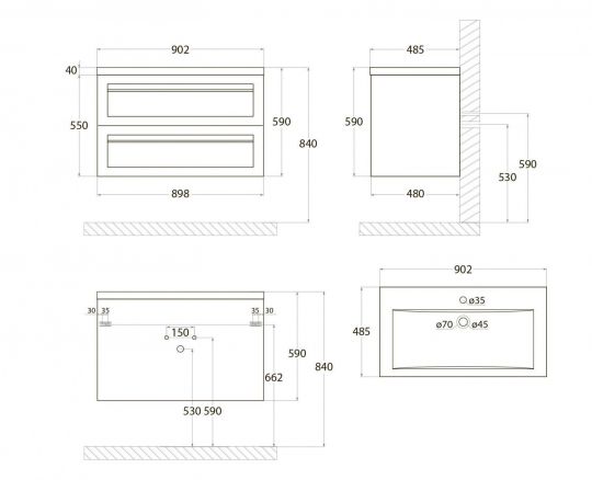 Подвесная тумба для раковины Art&Max PLATINO AM-Platino-900-2C-SO 90х48 схема 7