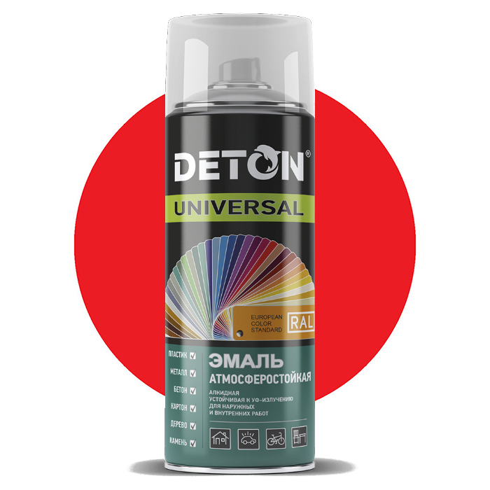 Deton UNIVERSAL Аэрозольная эмаль, название цвета "3020 красная", глянцевая, объем 520мл.