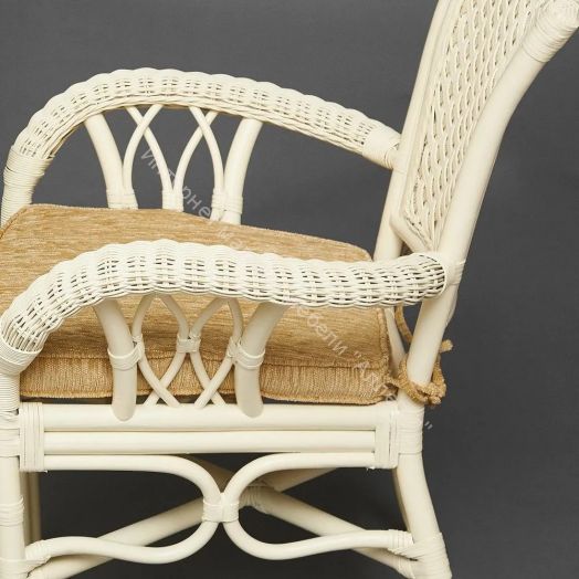 Комплект обеденный "ANDREA GRAND" (стол со стеклом+6 кресел+ подушки) TCH White (белый), Ткань рубчик, цвет кремовый