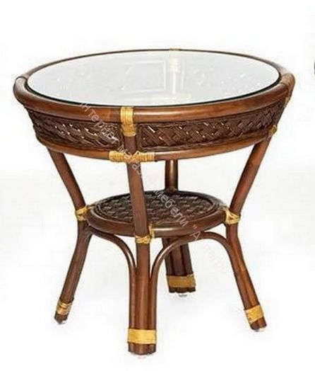 Комплект террасный ANDREA (стол кофейный со стеклом + 2 кресла + подушки) ротанг, Pecan Washed (античн. орех)