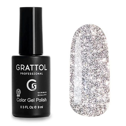 ГЕЛЬ-ЛАК СВЕТООТРАЖАЮЩИЙ GRATTOL COLOR GEL POLISH BRIGHT SILVER, 9 МЛ