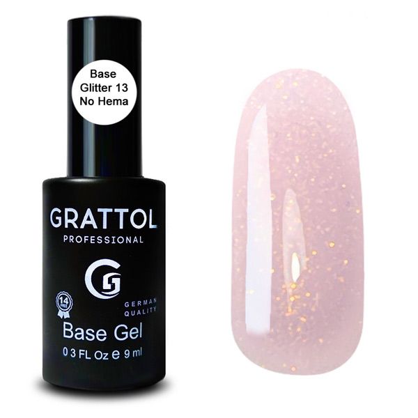 ( 9МЛ ) БАЗА ГЛИТТЕР №13 КАУЧУКОВАЯ ДЛЯ ГЕЛЬ-ЛАКА GRATTOL RUBBER BASE GLITTER NO HEMA