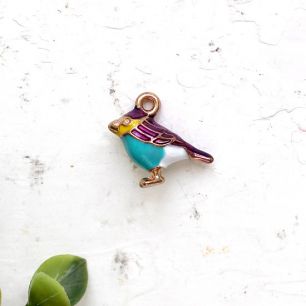 Подвеска металлическая - Птичка с голубой грудкой 1.5 см