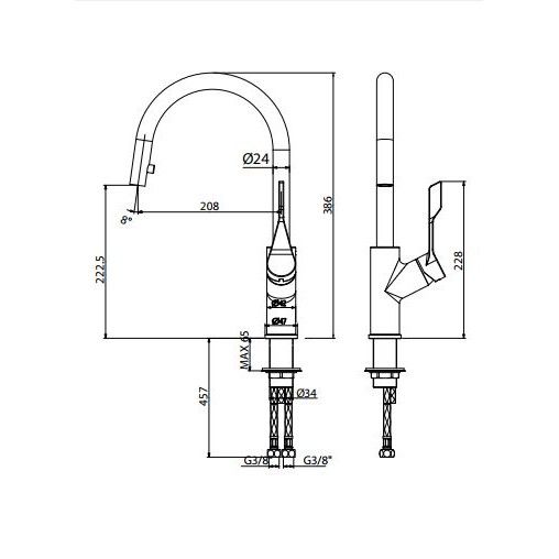 Смеситель для кухни с вытяжным изливом, 2 режима Gattoni Tek 0655/PC схема 2