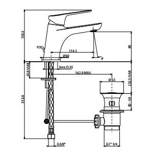 Смеситель для раковины с донным клапаном Gattoni H2OMIX4000 40041 схема 2