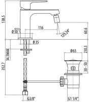 Смеситель для биде Gattoni H2OMIX2000 с донным клапаном 3051 схема 2