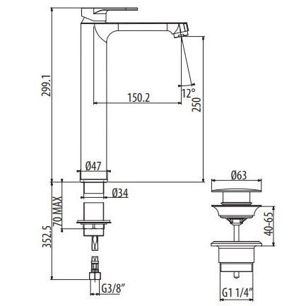 Смеситель для раковины Gattoni H2OMIX7000 MAXI 70060 высокий ФОТО