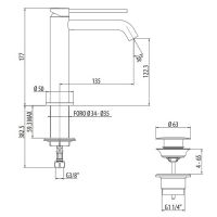 Смеситель для раковины Gattoni Circle Two 9144 излив 135 мм схема 2