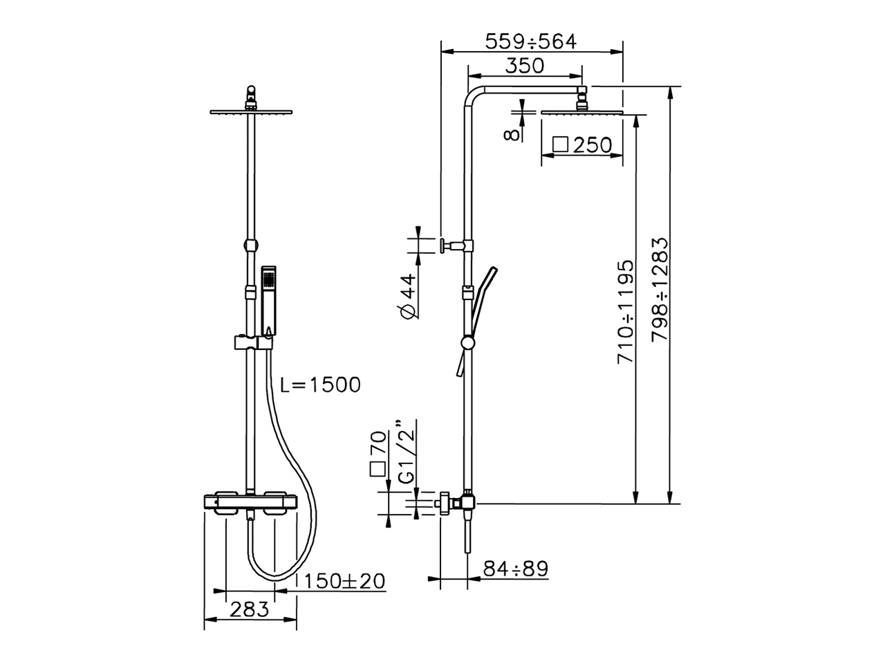 Душевая стойка Cisal Cubic CUC8401C схема 2