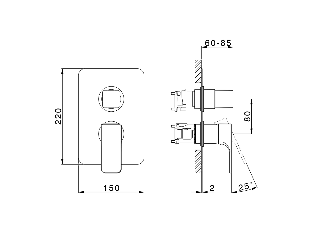 Смеситель для ванны и душа Cisal Cubic CU0BM030 схема 2