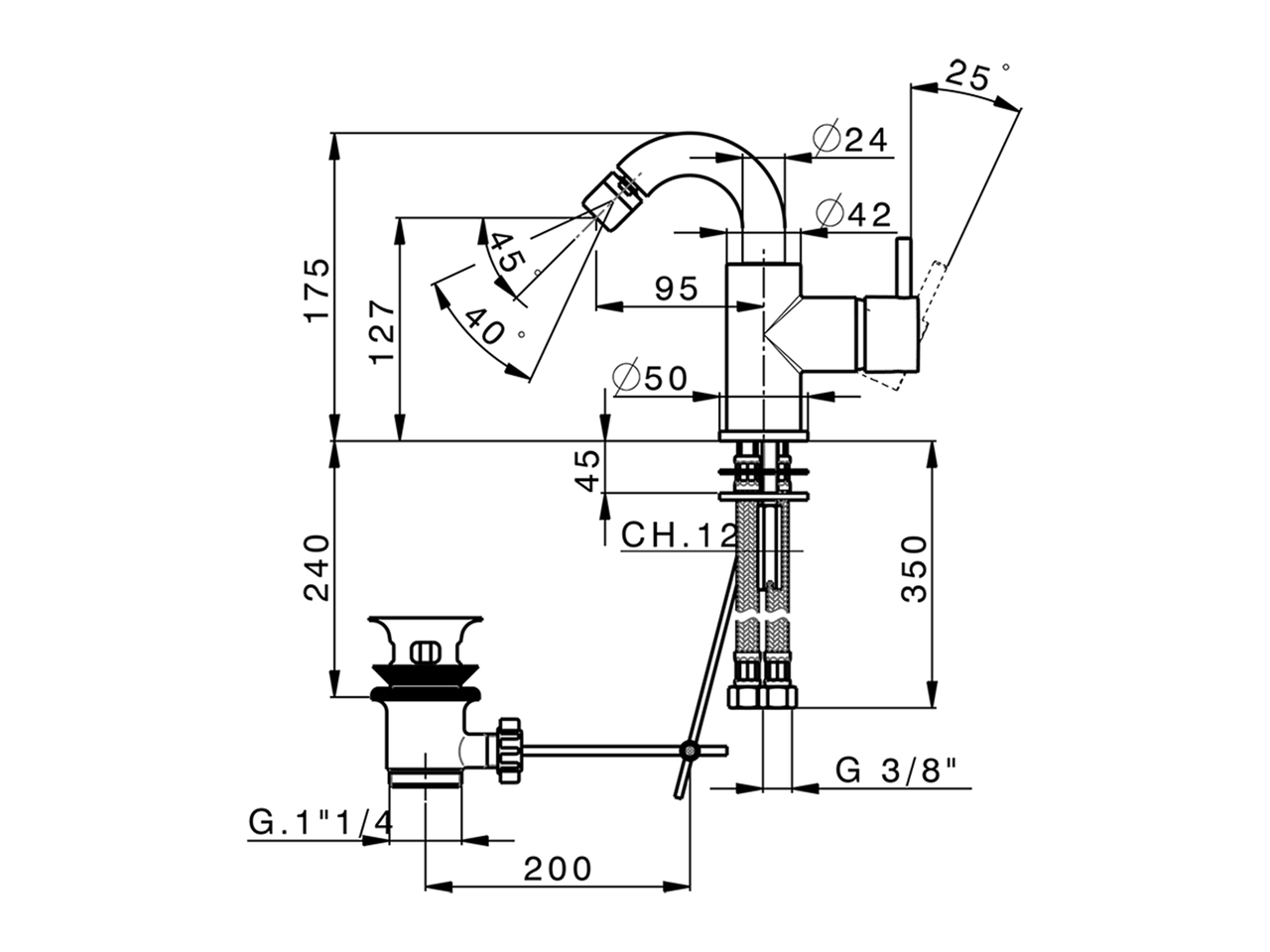 Смеситель для биде Cisal Nuova Less LN002555/LN002565 схема 2