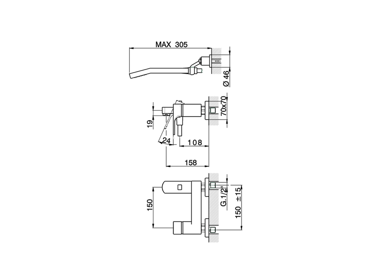 Смеситель для ванны Cisal Cubic CU000132/CU000122 схема 4